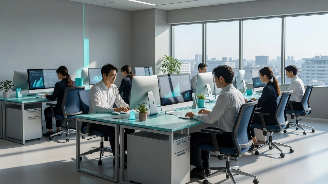 製造業の工場内で設備を確認する担当者