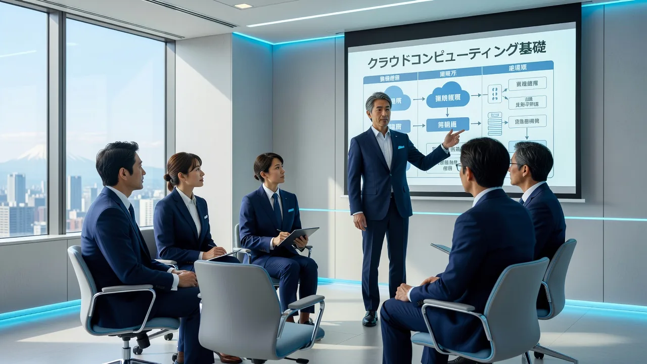 社内研修でスタッフが講義を受けている様子